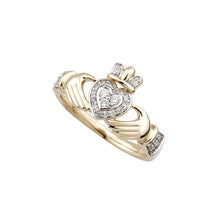 Load image into Gallery viewer, 14k Gold Diamond Claddagh Ring
