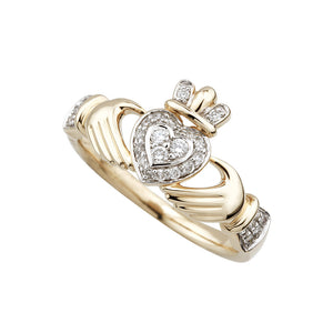 14k Gold Diamond Claddagh Ring