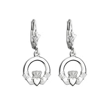 Load image into Gallery viewer, 14K White Gold Claddagh Drop Earrings
