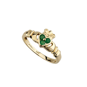 Emerald Heart Claddagh Ring, Yellow Gold