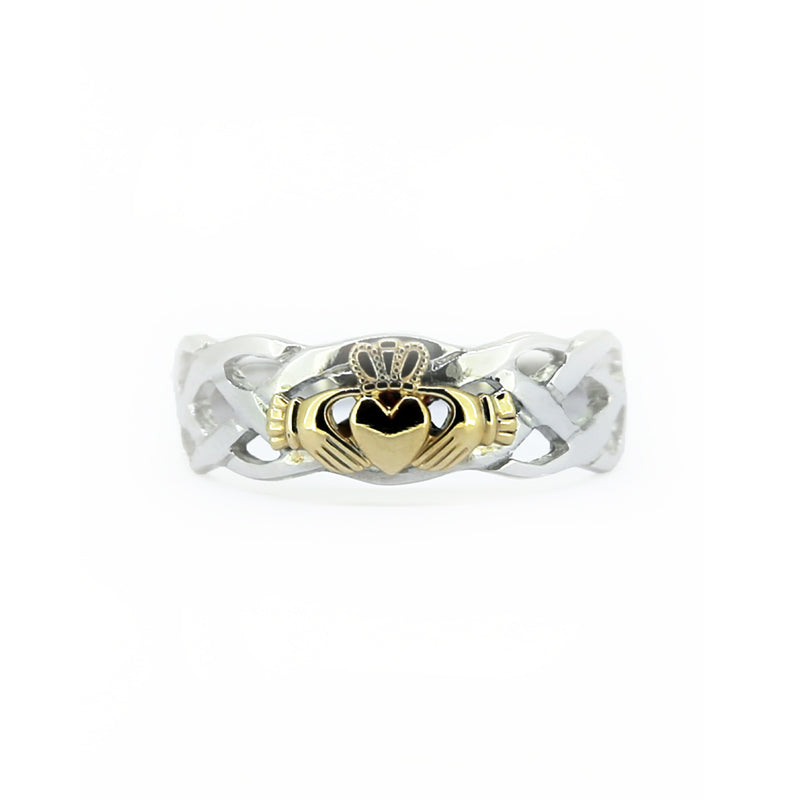 Claddagh Two Tone Woven Ring, White Gold