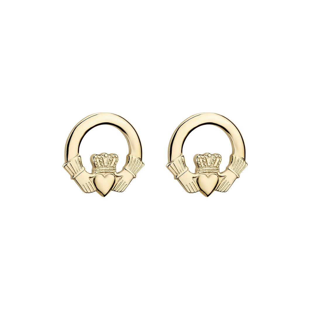 Claddagh Stud Earrings, Yellow Gold