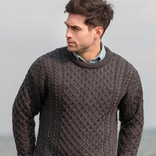 Load image into Gallery viewer, Charcoal Unisex Crew Neck Aran Sweater
