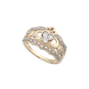 14k Gold Diamond Wide Claddagh Ring
