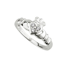 Load image into Gallery viewer, 14k White Gold Diamond Claddagh Heart Ring
