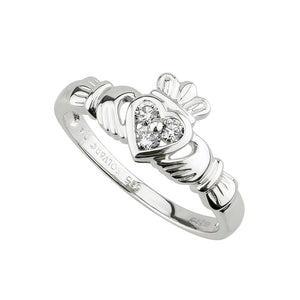 14k White Gold Diamond Claddagh Heart Ring