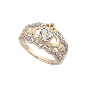 14k Gold Diamond Wide Claddagh Ring