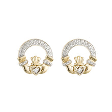 Load image into Gallery viewer, Claddagh Stud Earrings with Diamonds, Yellow Gold
