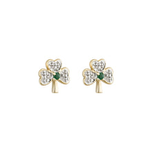 Load image into Gallery viewer, Small Shamrock Earrings with Diamond &amp; Emerald, Yellow Gold
