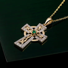 Load image into Gallery viewer, 14K Gold Diamond &amp; Emerald Cross Pendant
