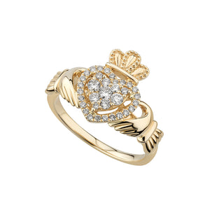 14ct Gold Diamond Heart Claddagh Ring