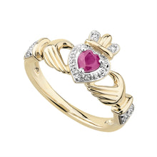 Load image into Gallery viewer, 14k Gold Ruby &amp; Diamond Claddagh Ring
