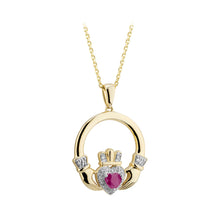 Load image into Gallery viewer, 14k Ruby &amp; Diamond Claddagh Pendant
