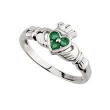 Load image into Gallery viewer, 14ct White Gold Emerald Claddagh Ring
