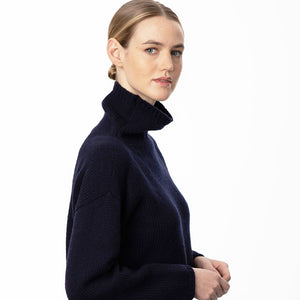 Navy Funnel Neck Slouchy Sweater