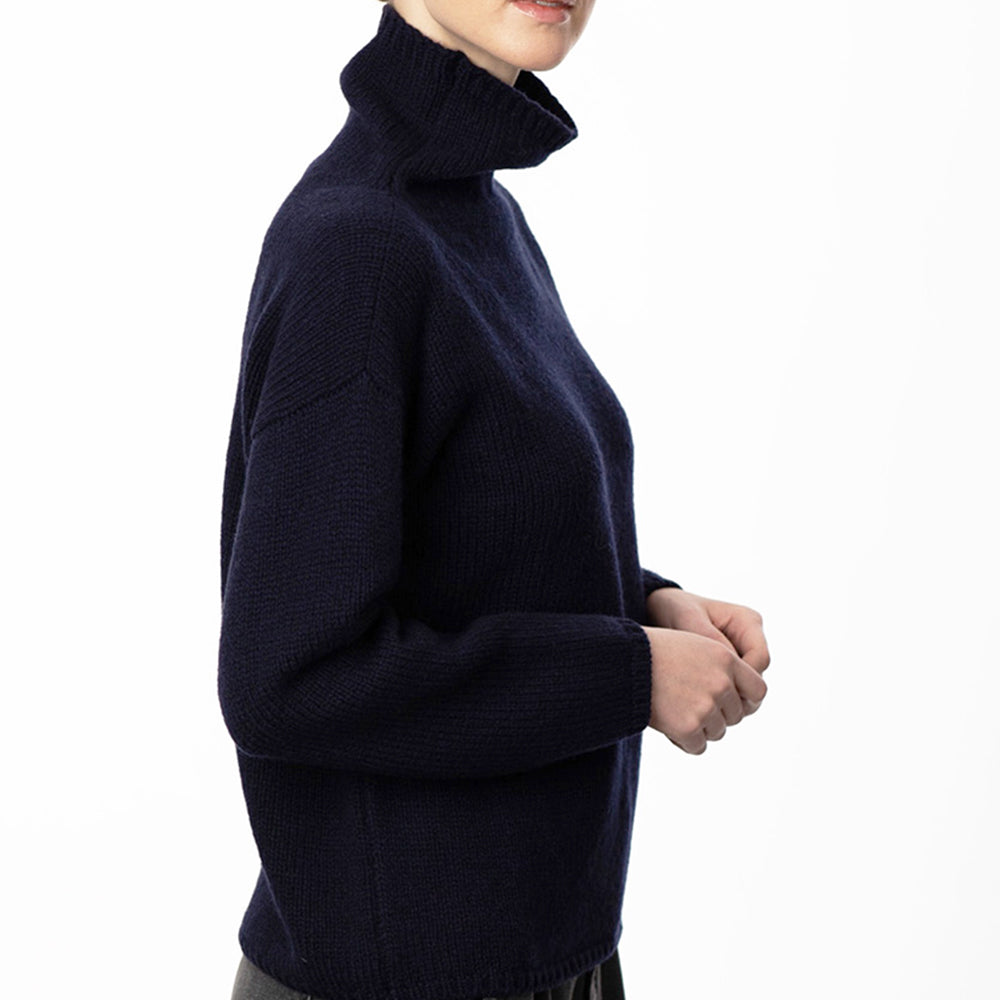 Navy Funnel Neck Slouchy Sweater