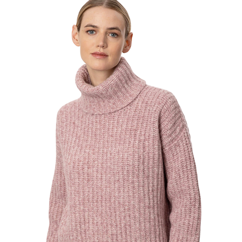 Pink Alpaca Blend Ribbed Polo Neck Sweater