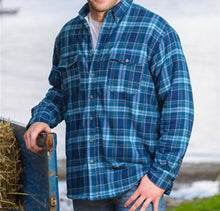 Load image into Gallery viewer, Blue Check Fleece Lined Grandfather Shirt

