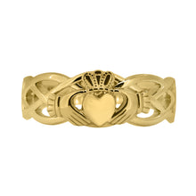 Load image into Gallery viewer, Claddagh Ring with Celtic Band, Yellow Gold
