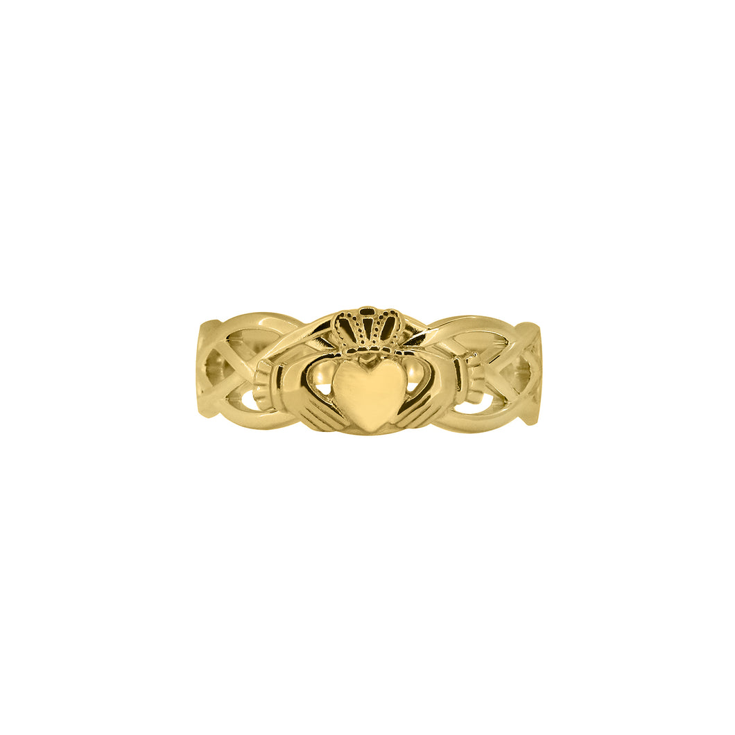 Claddagh Ring with Celtic Band, Yellow Gold
