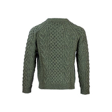Load image into Gallery viewer, Green Unisex Hand Knit Crew Neck Aran Sweater
