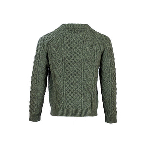Green Unisex Hand Knit Crew Neck Aran Sweater
