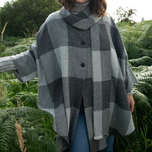 Load image into Gallery viewer, Grey Check Roisin Donegal Tweed Cape
