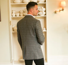 Load image into Gallery viewer, Grey and Lilac Windowpane Donegal Tweed Jacket
