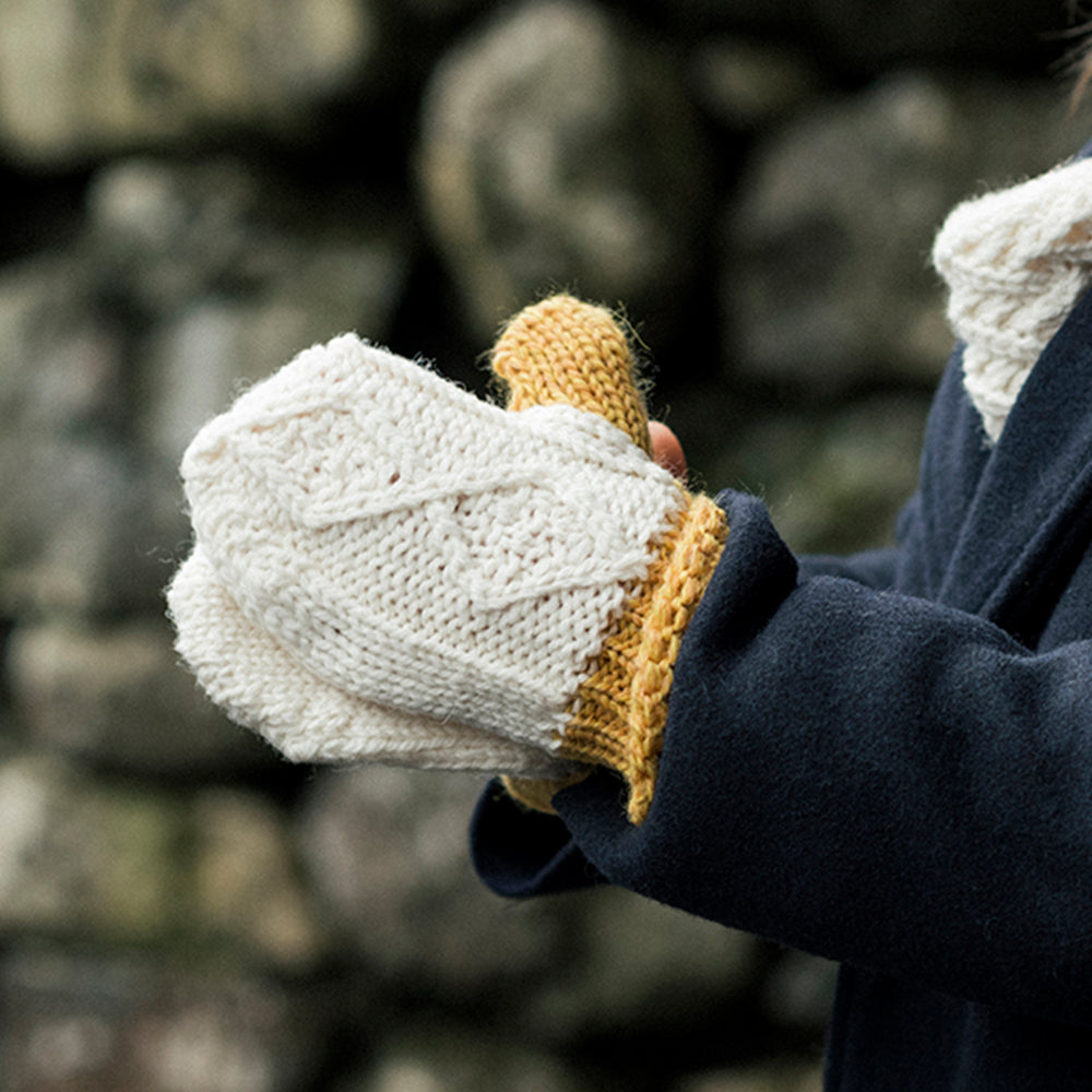 Natural & Mustard Kids Wool Mitten Gloves