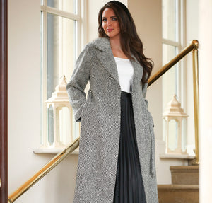 Black and Cream Kayleigh Belted Donegal Tweed Coat