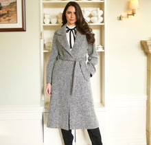 Load image into Gallery viewer, Black and Cream Kayleigh Belted Donegal Tweed Coat
