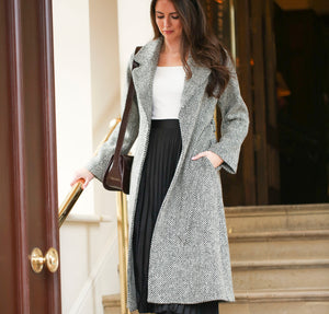 Black and Cream Kayleigh Belted Donegal Tweed Coat