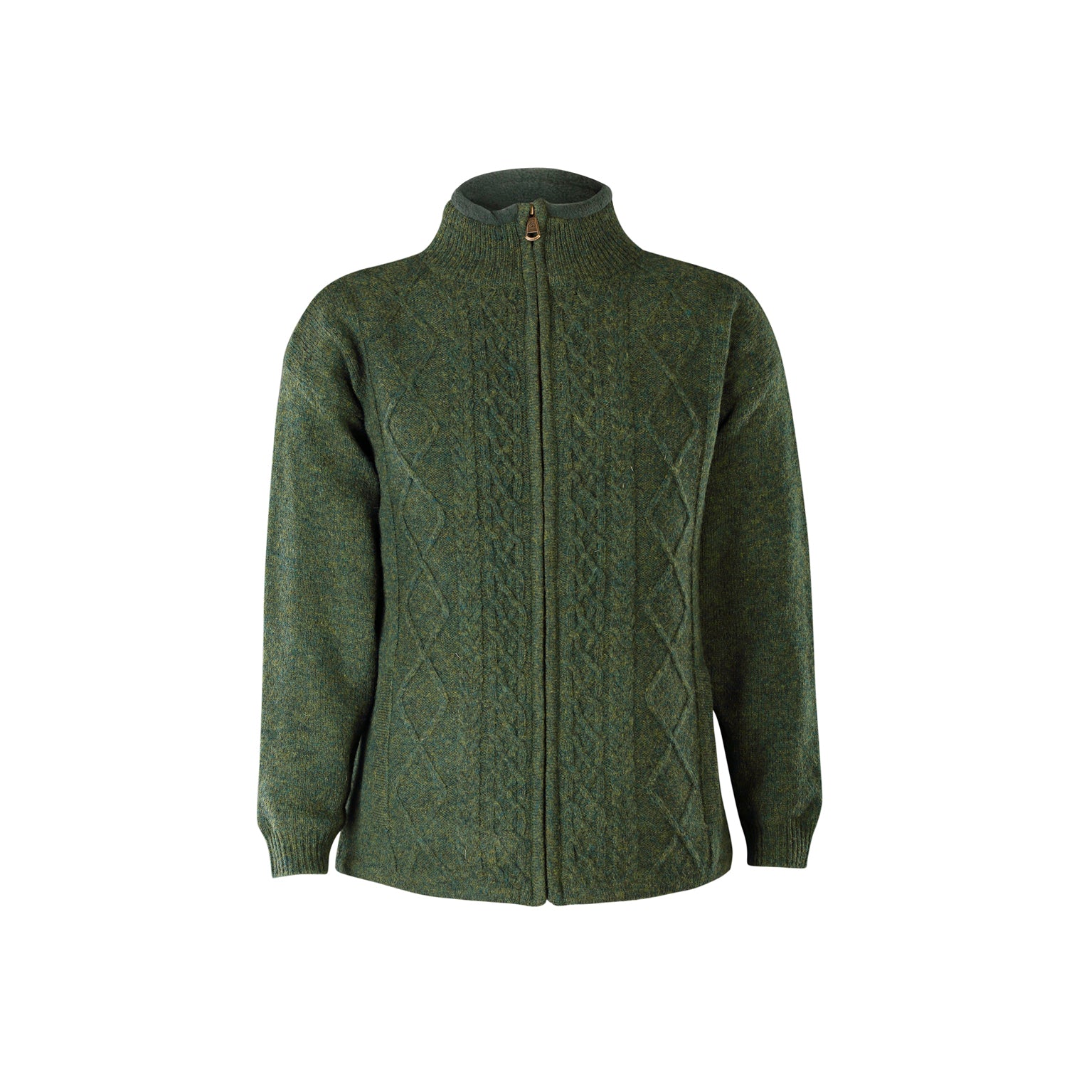 Lined Full Zip Neck Sweater, Moss Green