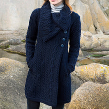 Load image into Gallery viewer, Navy Long Aran Cardigan with Oversized Collar
