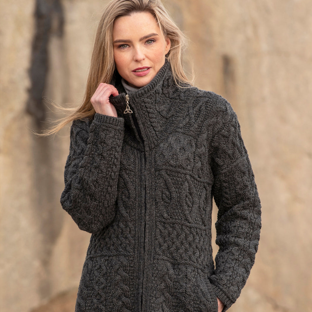 Charcoal Fitted Aran Cardigan