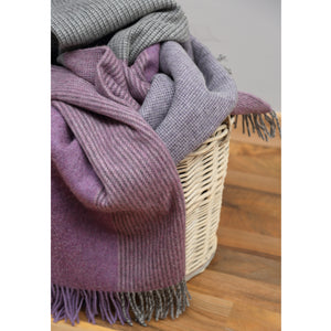 Merino & Lambswool Blanket, Purple & Grey Check