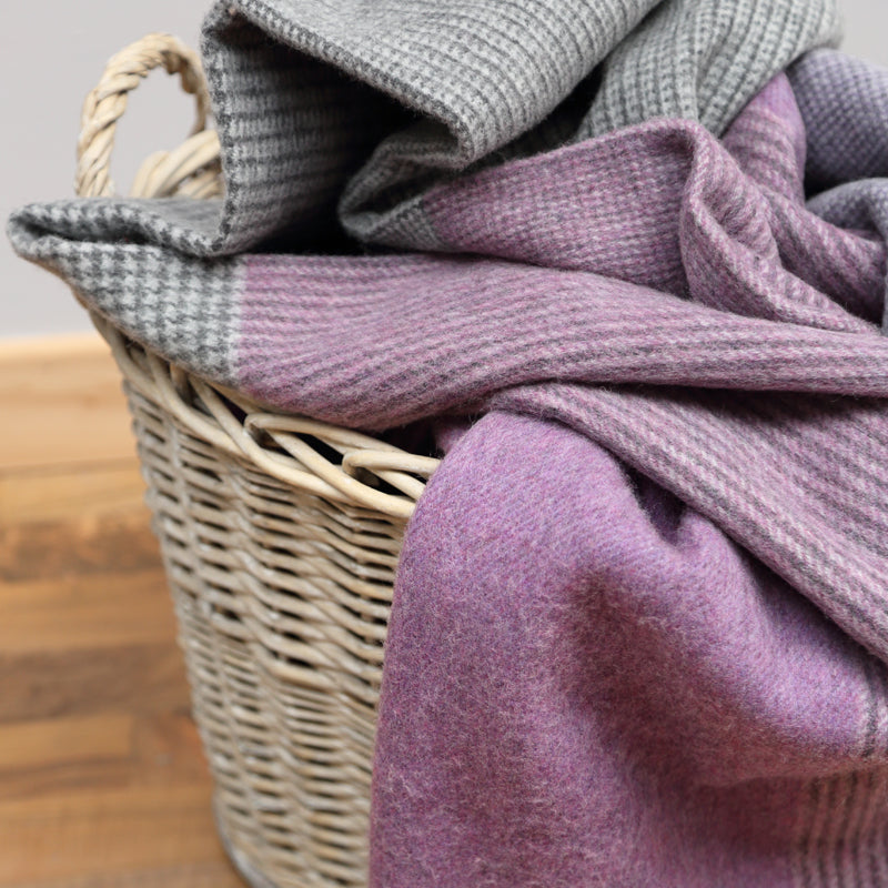 Merino & Lambswool Blanket, Purple & Grey Check