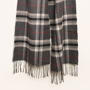 Charcoal and Red Check Merino Wool Scarf