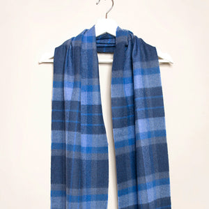 Blue Check Merino Wool Scarf