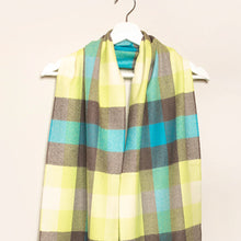 Load image into Gallery viewer, Turquoise &amp; Yellow Check Merino Wool Scarf

