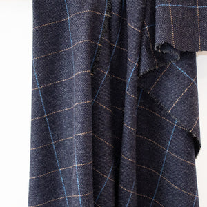 Navy & Beige Windowpane Donegal Tweed Fabric