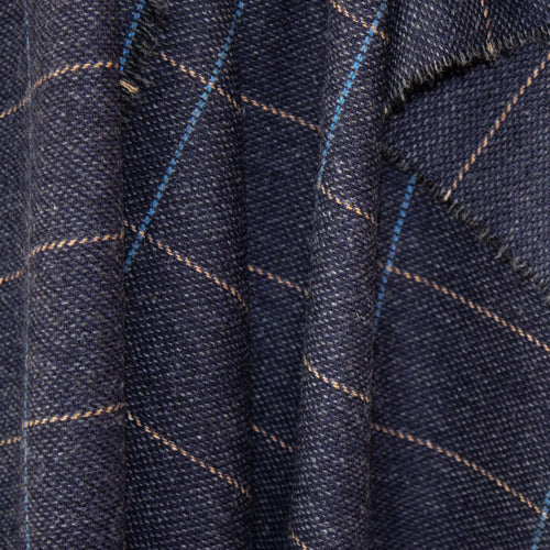 Navy & Beige Windowpane Donegal Tweed Fabric Sample