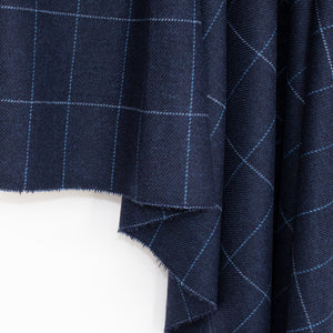 Navy & Blue Windowpane Donegal Tweed Fabric
