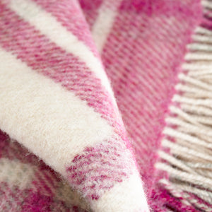 Pink & Cream Check Large Wool Blanket