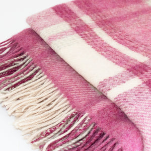 Pink & Cream Check Large Wool Blanket