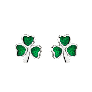 Sterling Silver Shamrock Stud Earrings with Emerald Green Stones