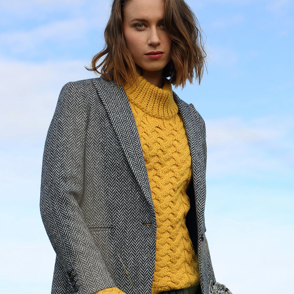 Mustard Merino Wool Aran Sweater