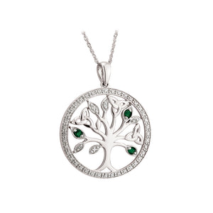 14K White Gold Diamond & Emerald Tree Of Life Pendant