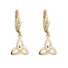 Load image into Gallery viewer, Trinity Knot Drop Earrings, Yellow Gold
