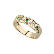 Load image into Gallery viewer, 14k Gold Diamond &amp; Emerald Trinity Knot Ring
